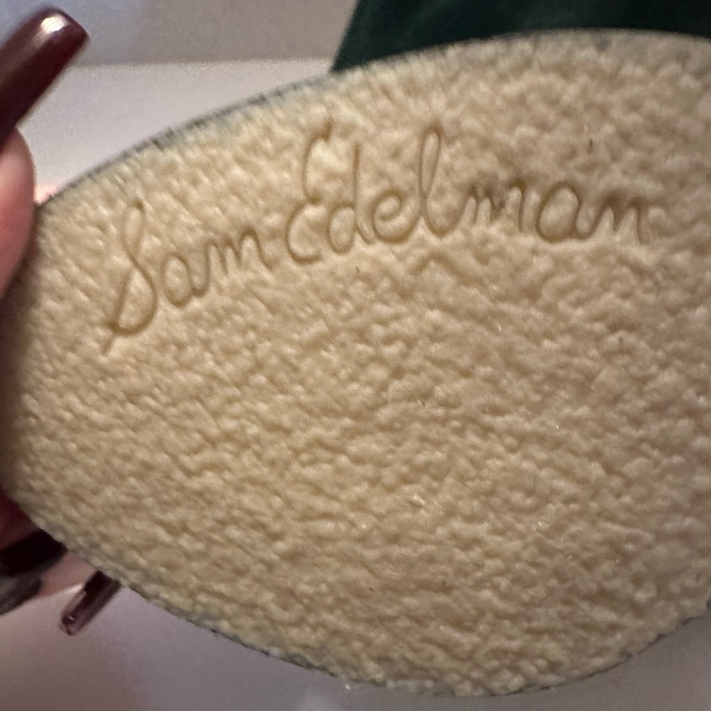 Sam Edelman green suede/leather booties.